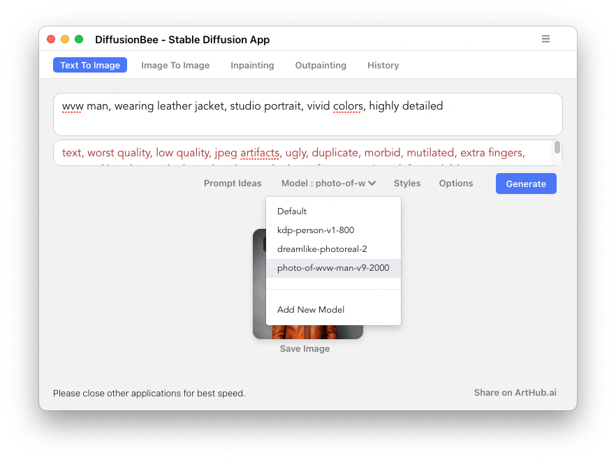 Diffusionbee model selection