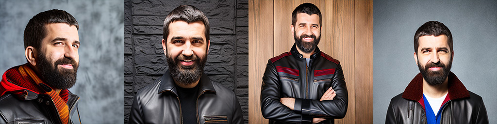 studio portrait wearing a leather jacket