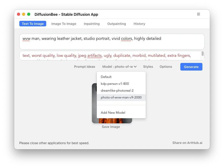 Diffusionbee model selection