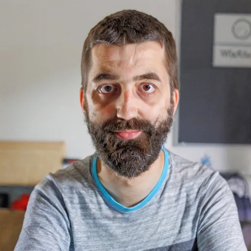 photo of a w0ut3r man, with my Lora - I'm definately recognizable, but the picture quality is bad: it looks too sharp, with too much contrast