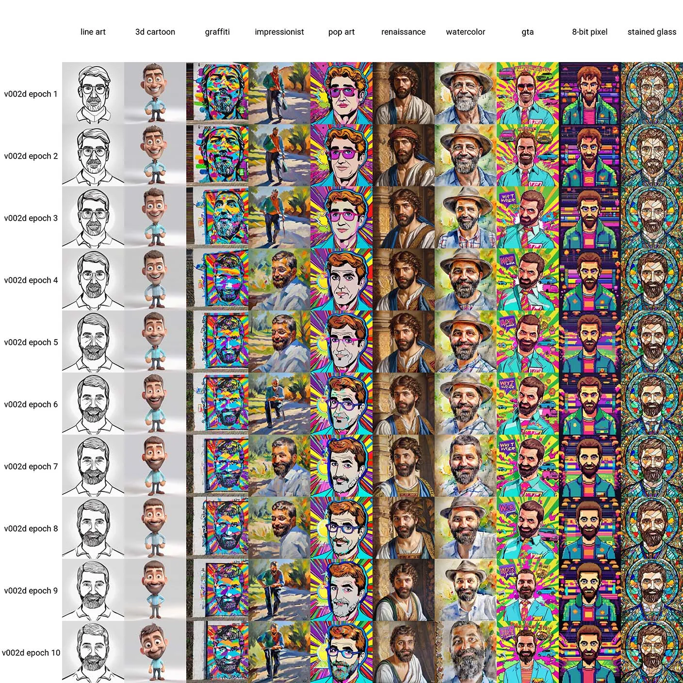 table with renders of v002d