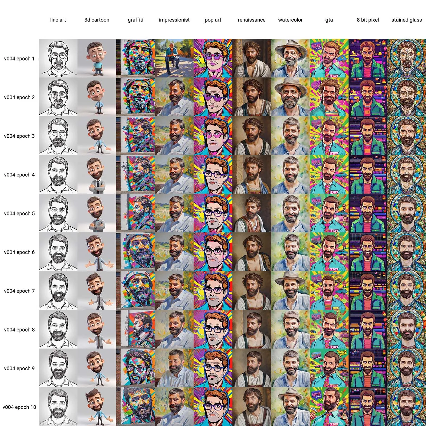 table with renders of v004