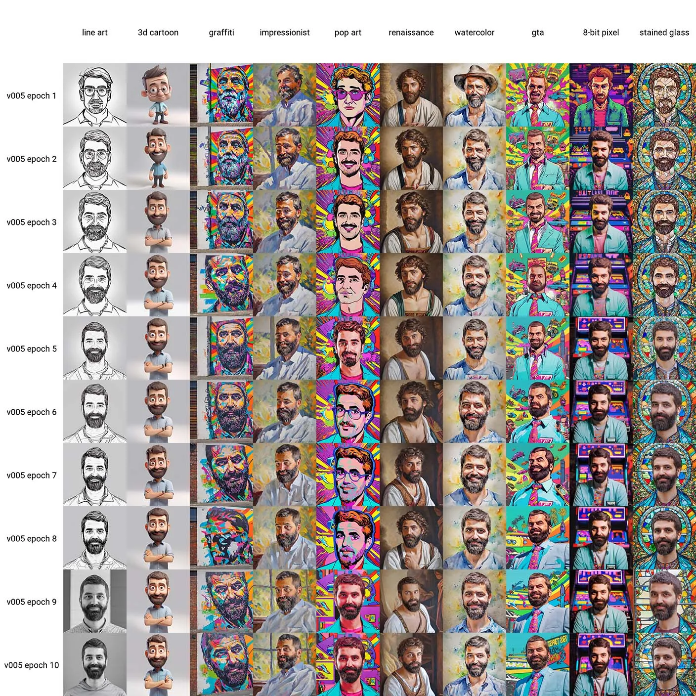 table with renders of v005