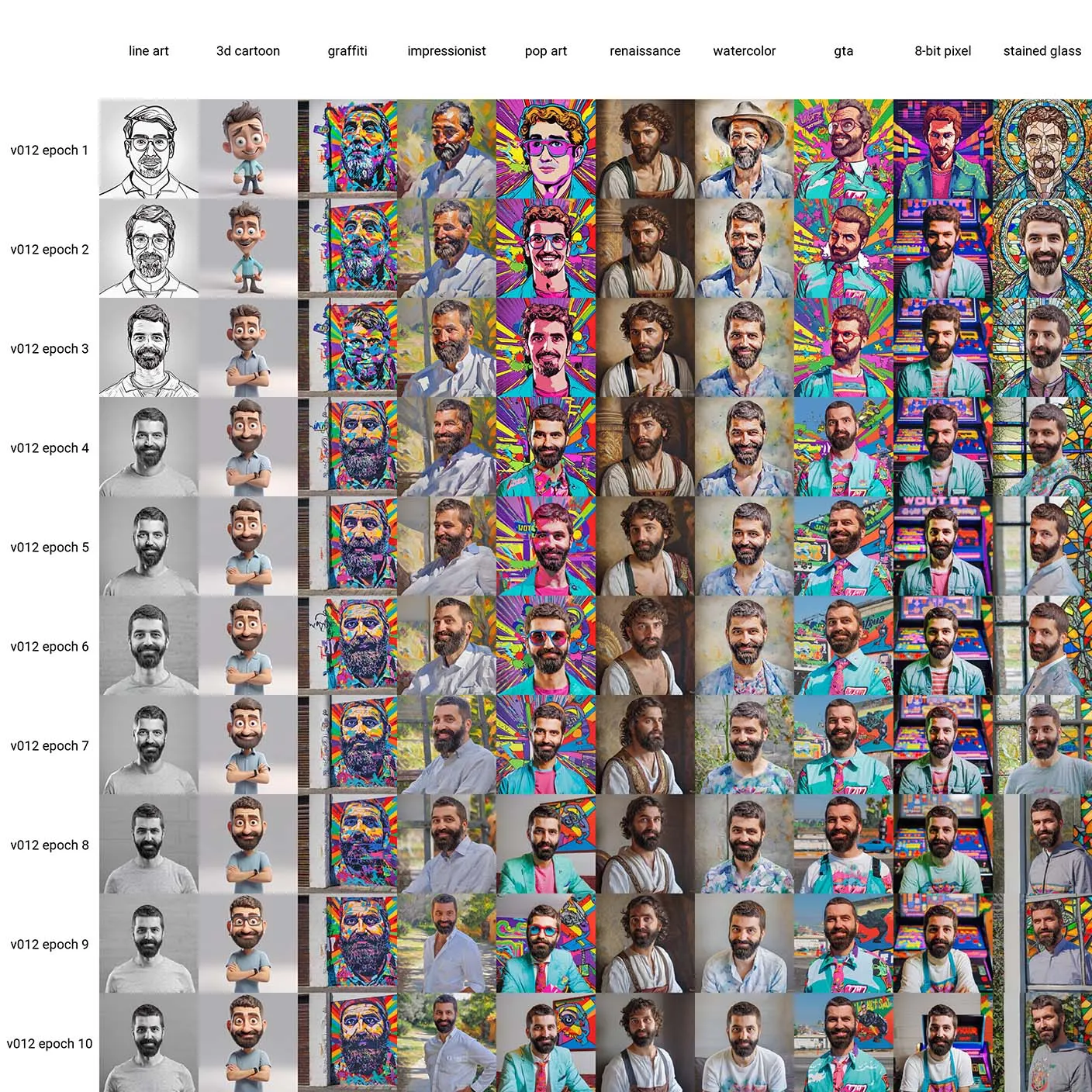 table with renders of v012